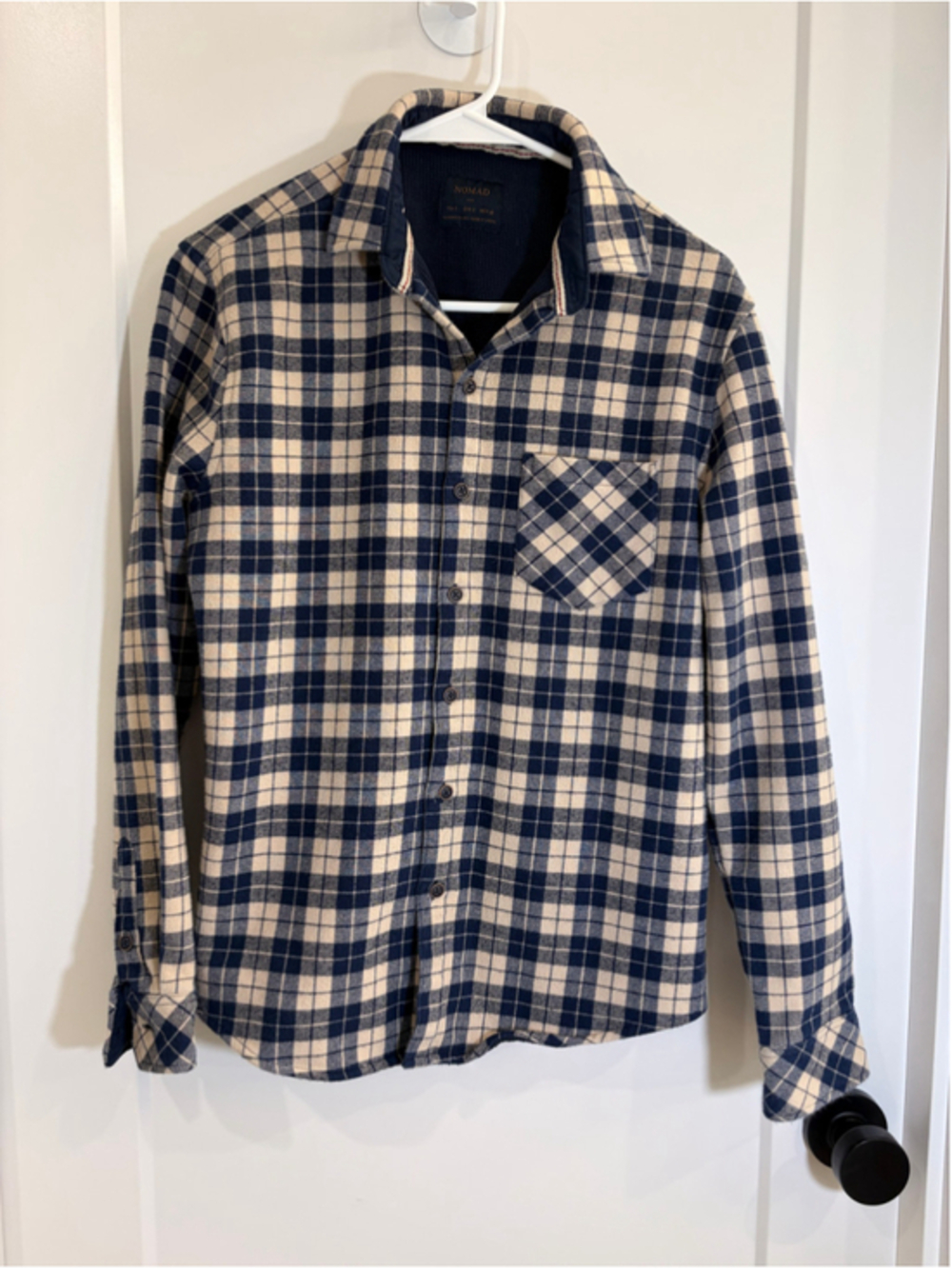 Nomad Sierra Lined Flannel Navy Taupe Plaid Men's Small S EUC